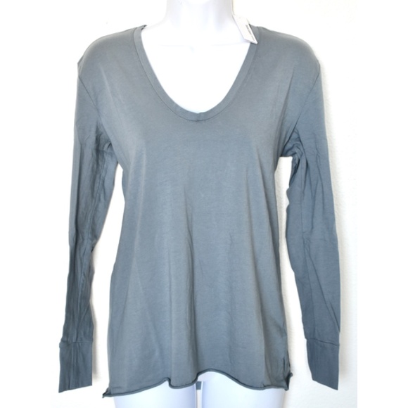 JAMES PERSE WOMEN NWT V-NECK DROP SHOULDER L/S COTTON ARSENIC TOP. SIZE 1 (S) - Picture 5 of 11